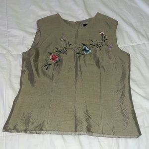 Silkland green floral button down back career top pure silk lining size 6